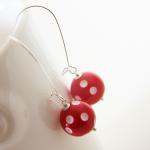 Red Polka Dots Earrings - White And Red