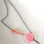 Pink And Black Asymmetrical Necklace - Geometrical..