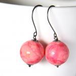 Peach And Pink Earrings- Metal And Lucite Beads