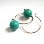 Emerald Glass And Copper Earrings - Modern Elegant