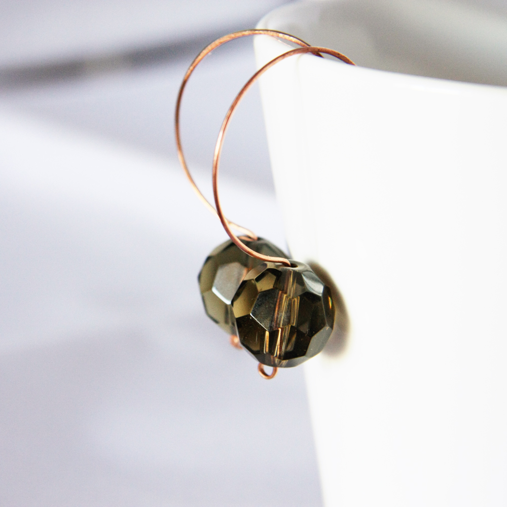 Smokey Glass And Copper Earrings - Modern Elegant